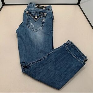 Miss Me Boyfriend Capri Jeans Distressed Womens Embellished Stitching Size 27